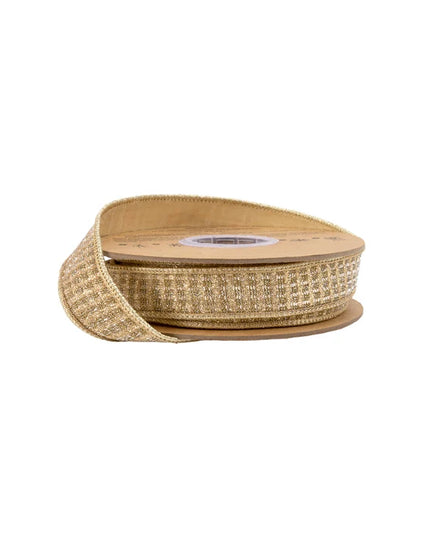 1" Wired Ribbon | Gold Sparkle w/ Metallic Backing | 10 Yard Roll
