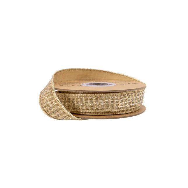 1" Wired Ribbon | Gold Sparkle w/ Metallic Backing | 10 Yard Roll
