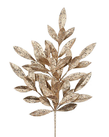 23" Glitter Bay Leaf Spray