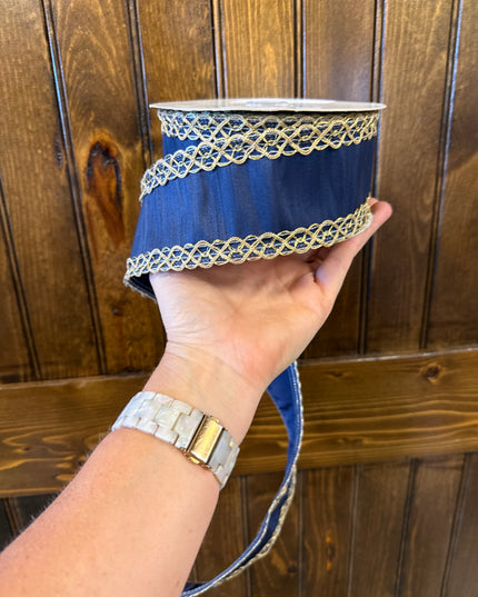 Ribbon Navy/Gold Dupioni 2.5"x10yd