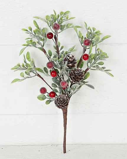 12in Pick-Sparkled Boxwood Leaves with Berries