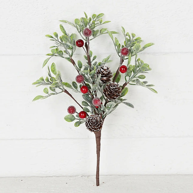 12in Pick-Sparkled Boxwood Leaves with Berries