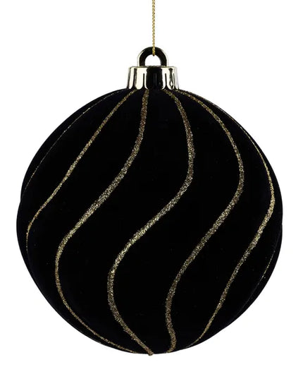 130mm Flocked Stripe Ball Ornament