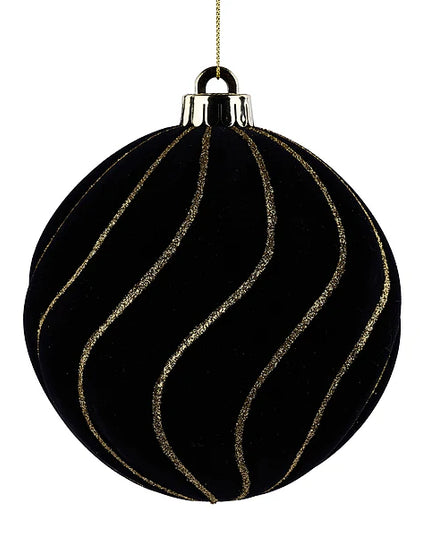 130mm Flocked Stripe Ball Ornament