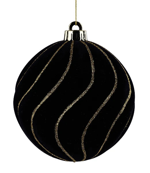 130mm Flocked Stripe Ball Ornament