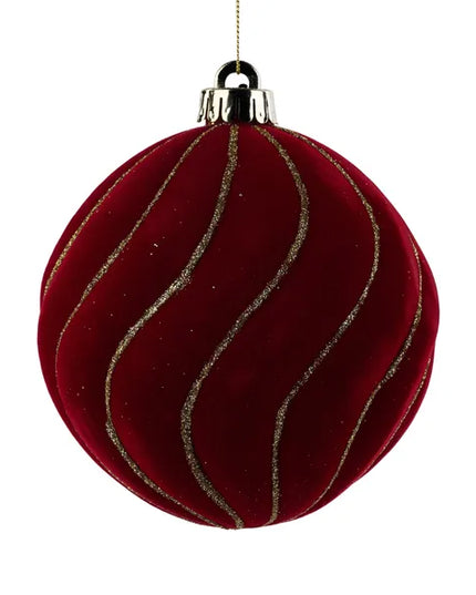 130mm Flocked Stripe Ball Ornament