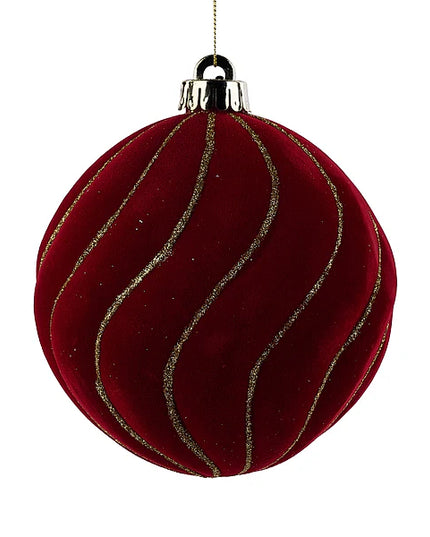 130mm Flocked Stripe Ball Ornament