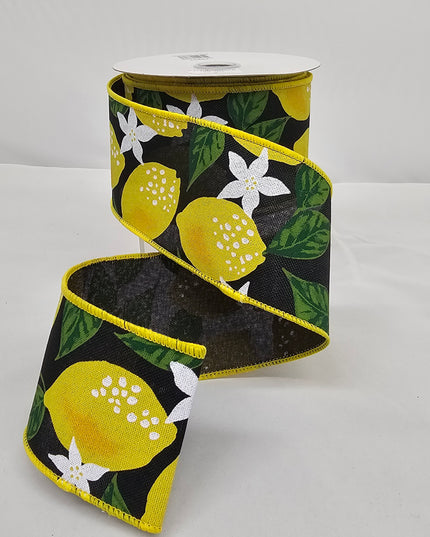 2.5"x10Y Black Lemon Floral Ribbon image 0