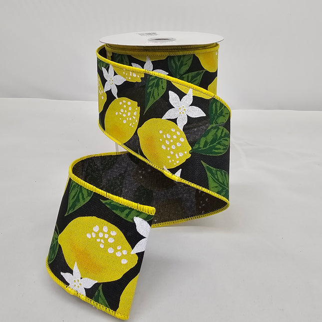 2.5"x10Y Black Lemon Floral Ribbon image 0