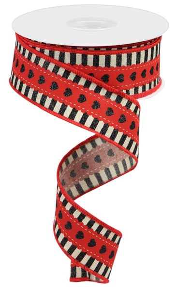 1.5" x 10yd Hearts W/Stripe Border/Ryl image 0