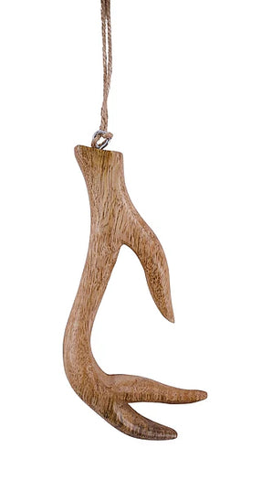 7"H x 3"W x 1"Dia Wood Antler Orn