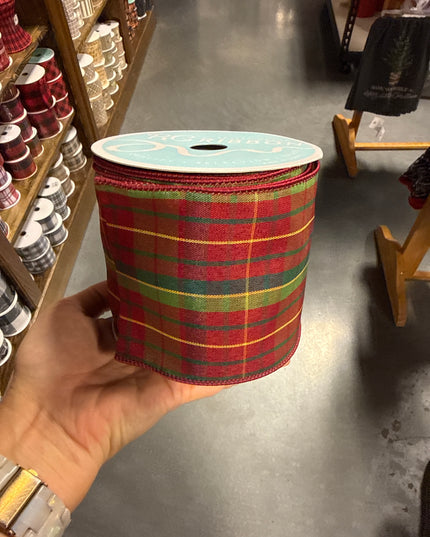 Ribbon Burgundy Plaid Dupioni 4"x10yd
