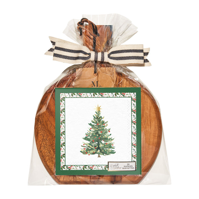 Home for the Holidays 9.75"x8" Acacia Bevel Board and Napkin Gift Set