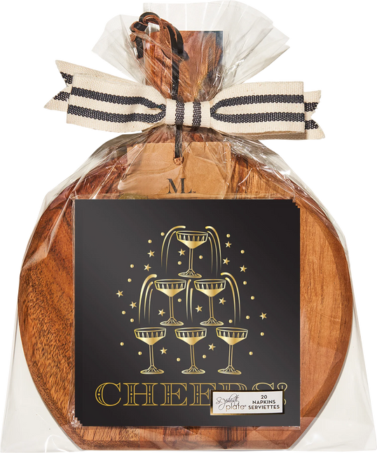 9.75"x8" Acaicia Bevel Board and Napkin Gift Set (Assorted Designs)
