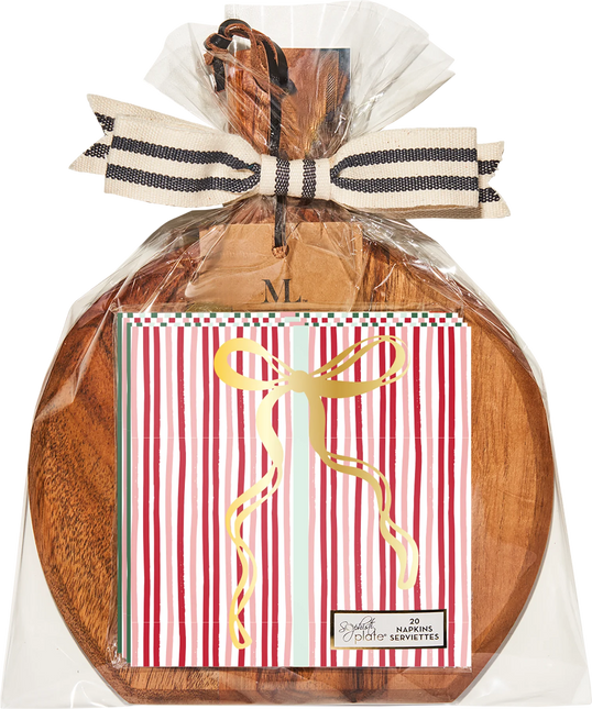 9.75"x8" Acaicia Bevel Board and Napkin Gift Set (Assorted Designs)