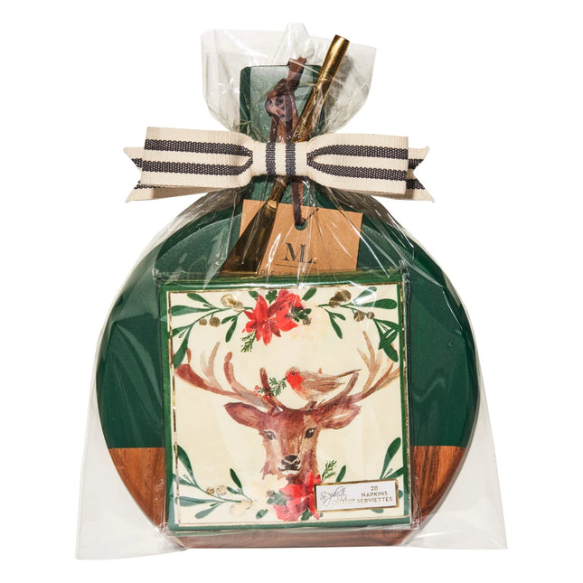 9.75"x8" Acaicia Bevel Board and Napkin Gift Set (Assorted Designs)