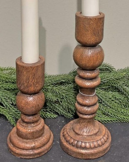 Wooden Brown Taper Candle Holder