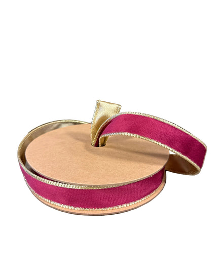 1" CLASSIC VELVET WIRED RIBBON BURGUNDY/GOLD