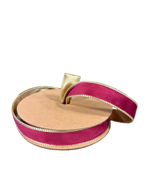 1" CLASSIC VELVET WIRED RIBBON BURGUNDY/GOLD