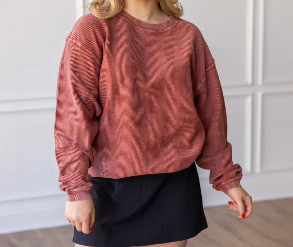 Luxe Corded Sweatshirt - Fired Brick