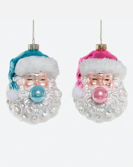 Bubble Gum Santa Glass Ornament - 2 Assorted