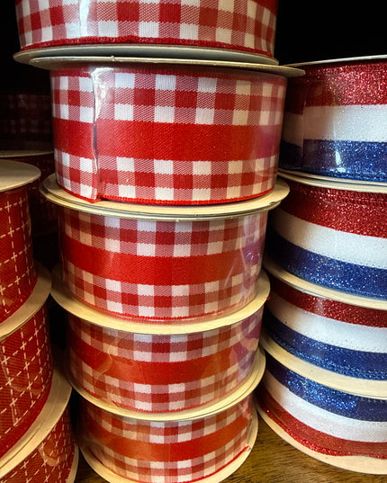 1.5" x 10 yds Solid/Mini Gingham Ribbon