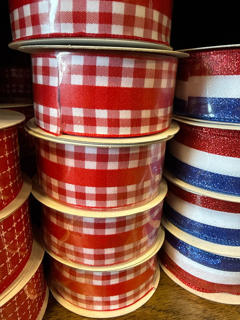 1.5" x 10 yds Solid/Mini Gingham Ribbon