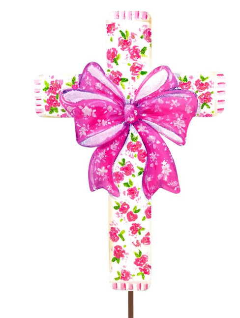 Pink Roses Cross with Bow
