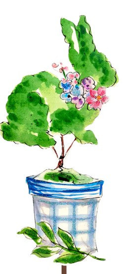 Beck's Boxwood Bunnies in Blue Pots