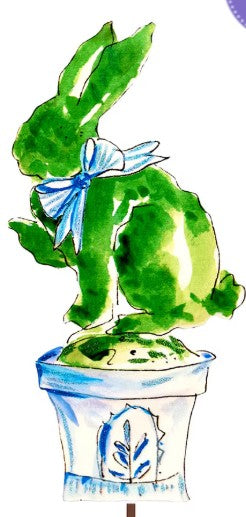 Beck's Boxwood Bunnies in Blue Pots