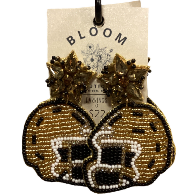 Gold & Black Football Helmet Earrings