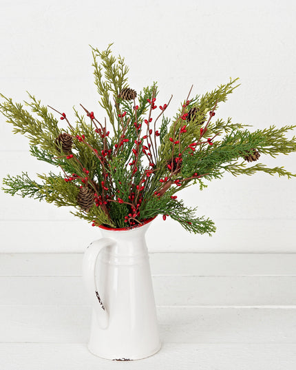 14in Evergreen Pine with Red Pips Pick
