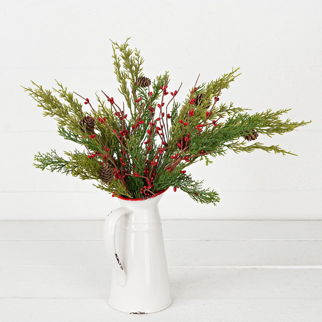 14in Evergreen Pine with Red Pips Pick