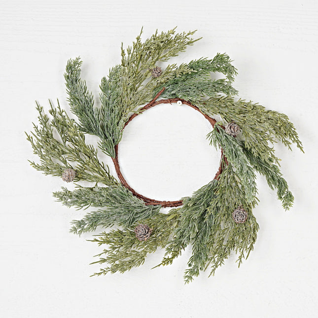 14in Icy Sparkled Cedar Wreath