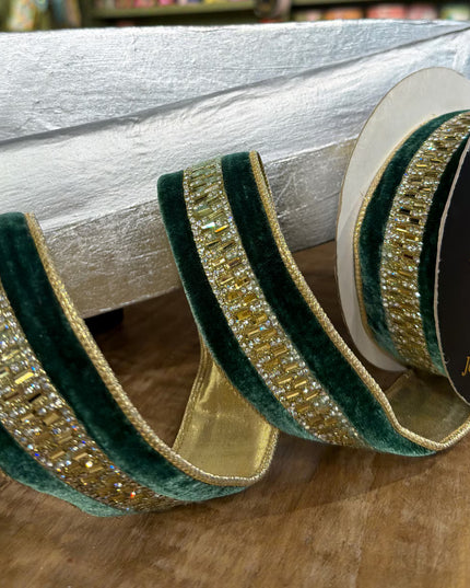 Green Velvet Jeweled Center Trim DBL Fused-1.5x5yd