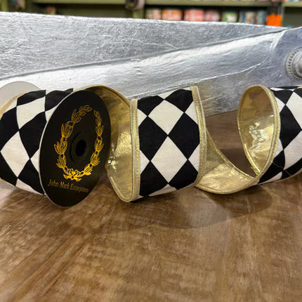 Harlequin Print Fused Metallic Piping Ribbon