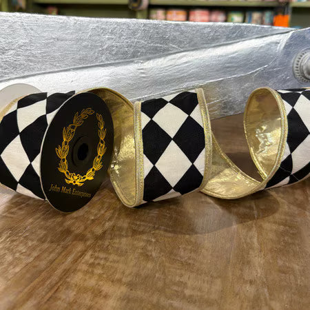 Harlequin Print Fused Metallic Piping Ribbon