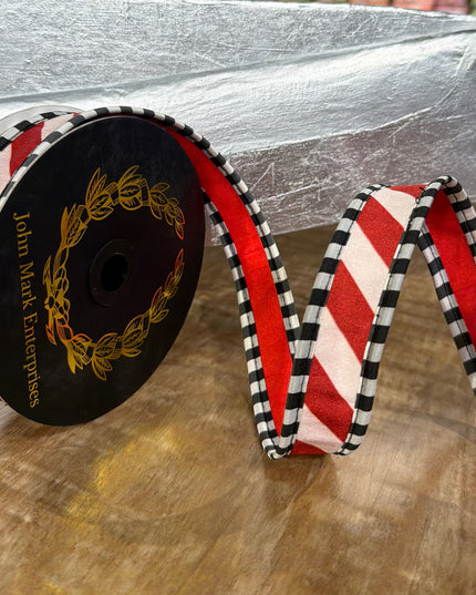C&Y Cane Stripe w/ BK/WHT Checked Trim 1" x 10Y