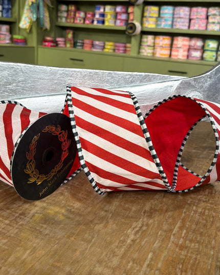 C&Y Cane Stripe w/ BK/WHT Checked Trim 4" x 10Y