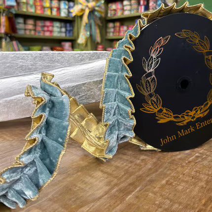 Aqua Velvet Pleated Metallic Dupion Double Fused