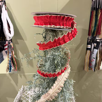 Red Velvet Pleated Metallic Dupioni Dbl Fused
