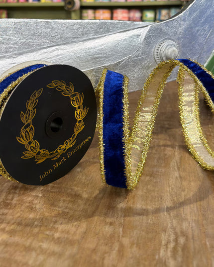 Velvet Metallic Dupioni DBL Fused Tinsel Edge Blue-1x10yd