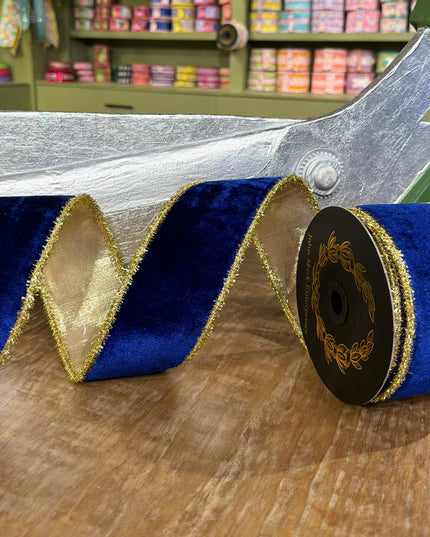 Velvet Metallic Dupioni DBL Fused Tinsel Edge Blue-2.5x10yd