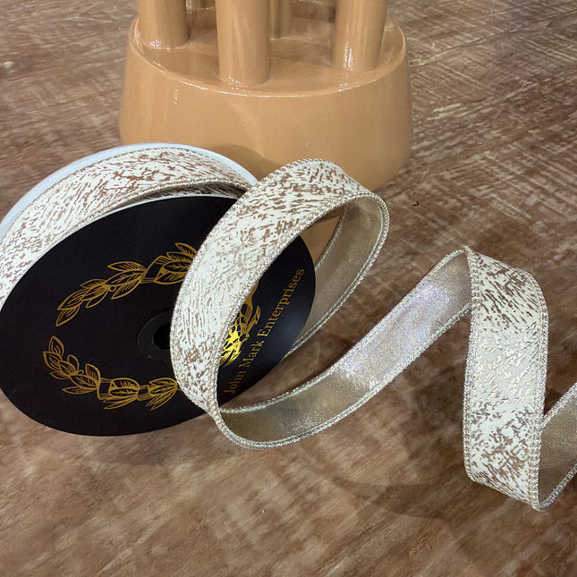 John Mark Enterprises Ivory Printed Velvet Metallic Dupion DBL Fused