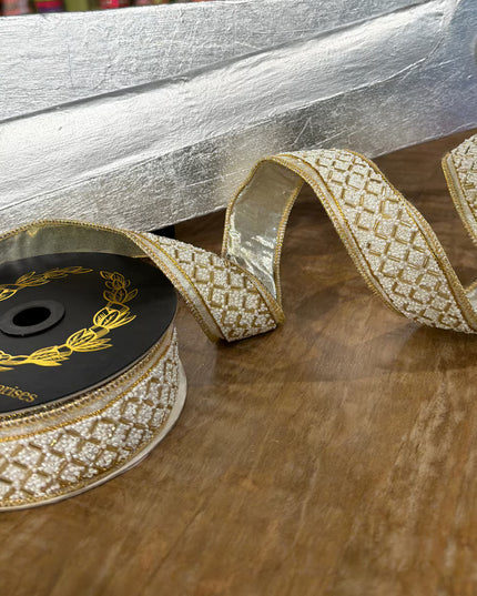 Bead Trim Metallic Dupioni Ivory/Gold 1.5" x 5Y