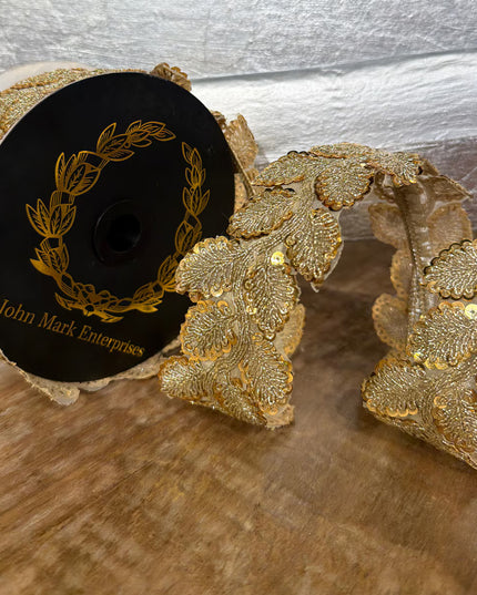 Sequin Leaf Trim Metallic Dupioni Gold/Platinum 1"x 5Y