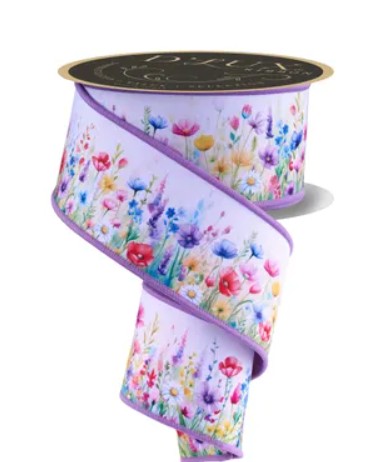 2.5" X 10yd Watercolor Wildflowers Fused Ribbon