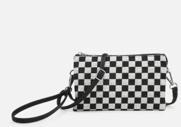 Riley Checkered Crossbody/Wristlet, Black/White