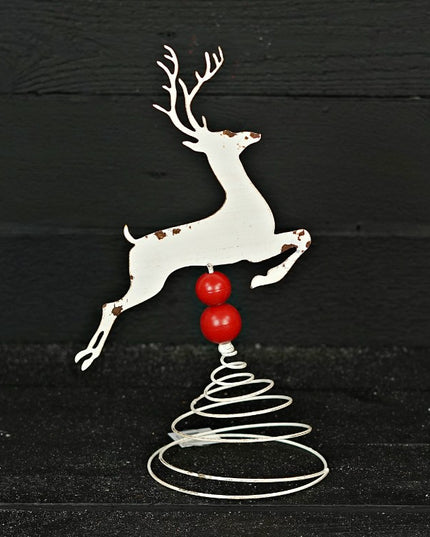 15" x 9" White Distressed Deer Tree Topper