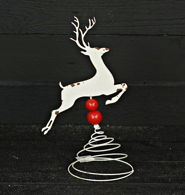 15" x 9" White Distressed Deer Tree Topper